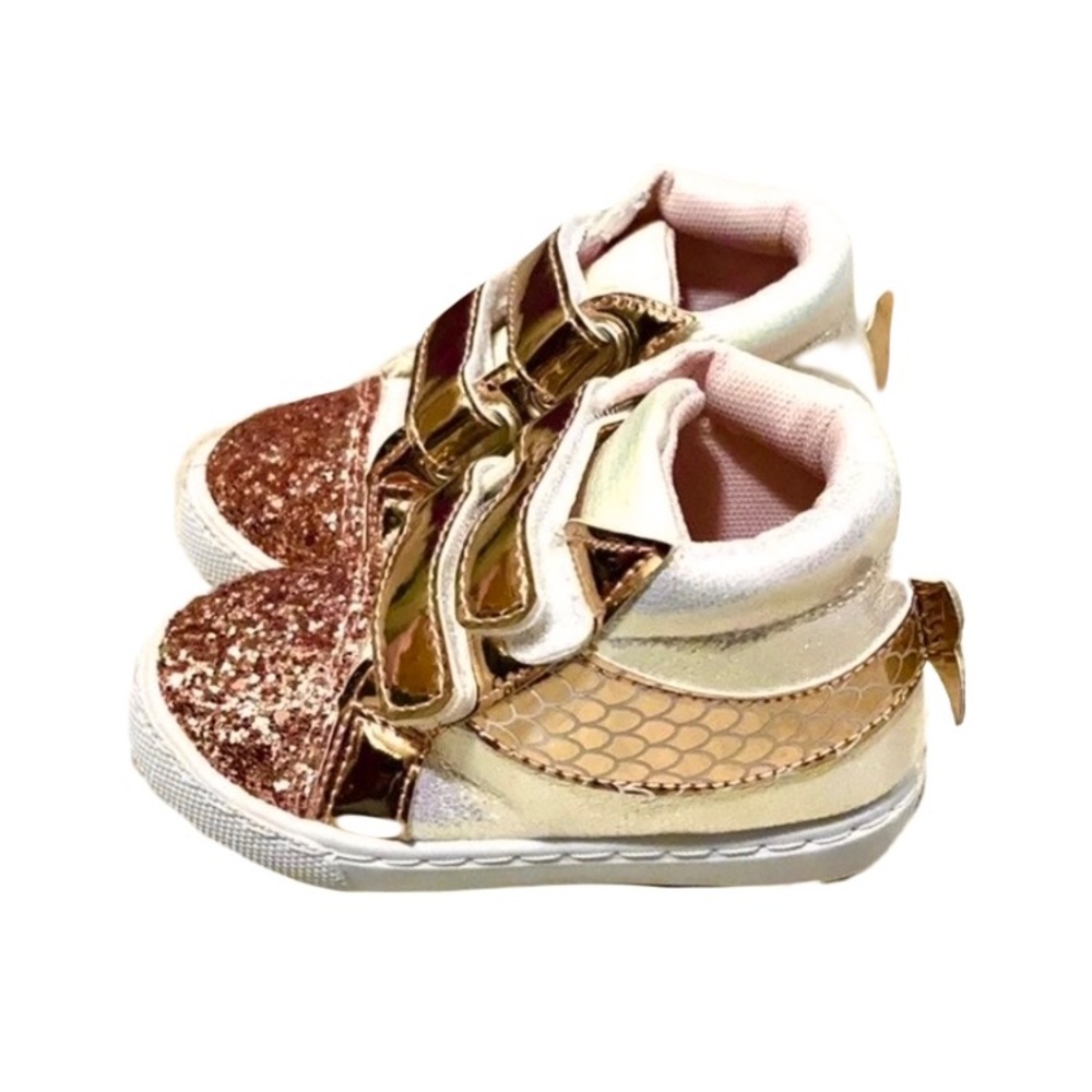 Mermaid Glitter Gold Pink High-Top Sneakers - Picture 5 of 14